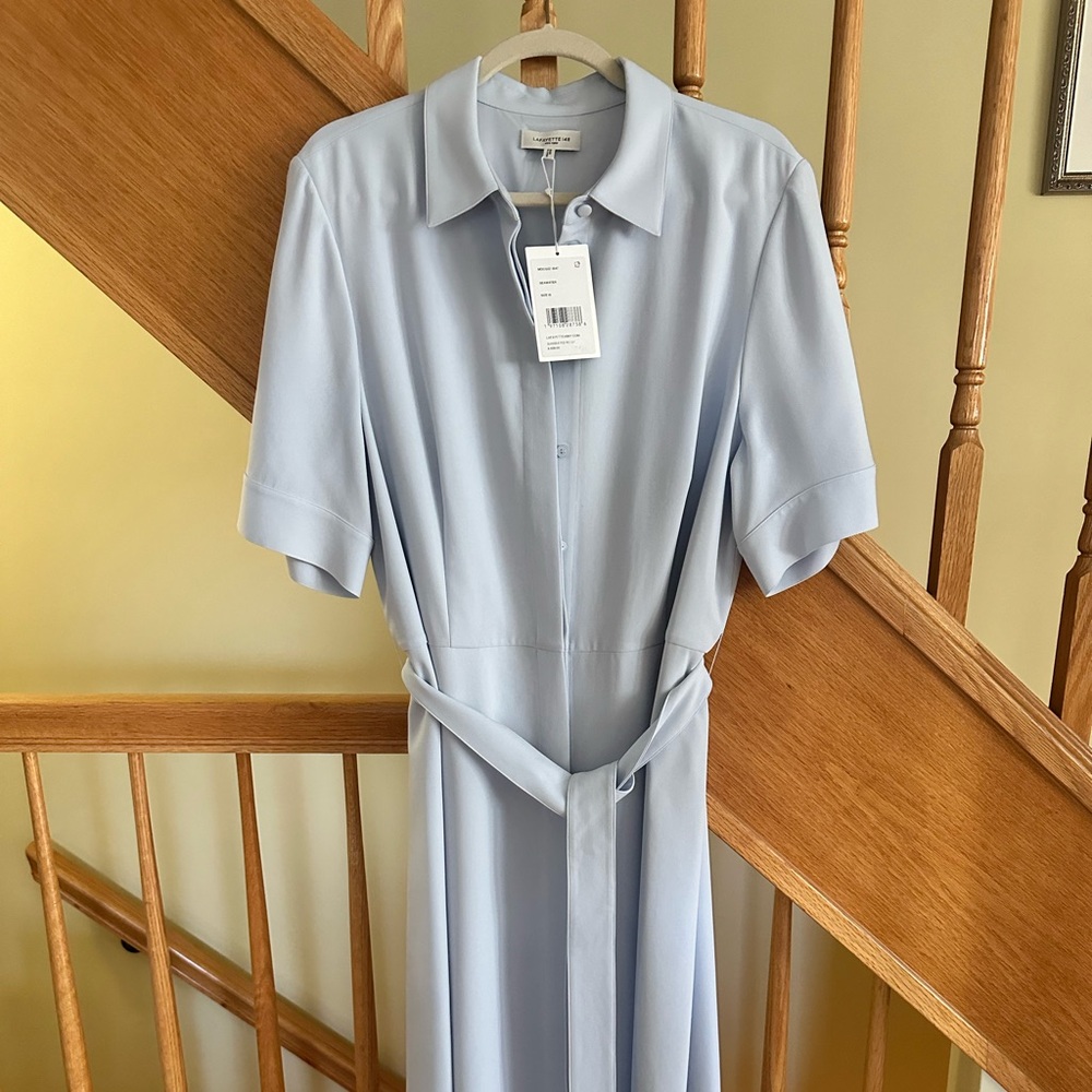 Lafayette 148 Belted Light Blue Dress